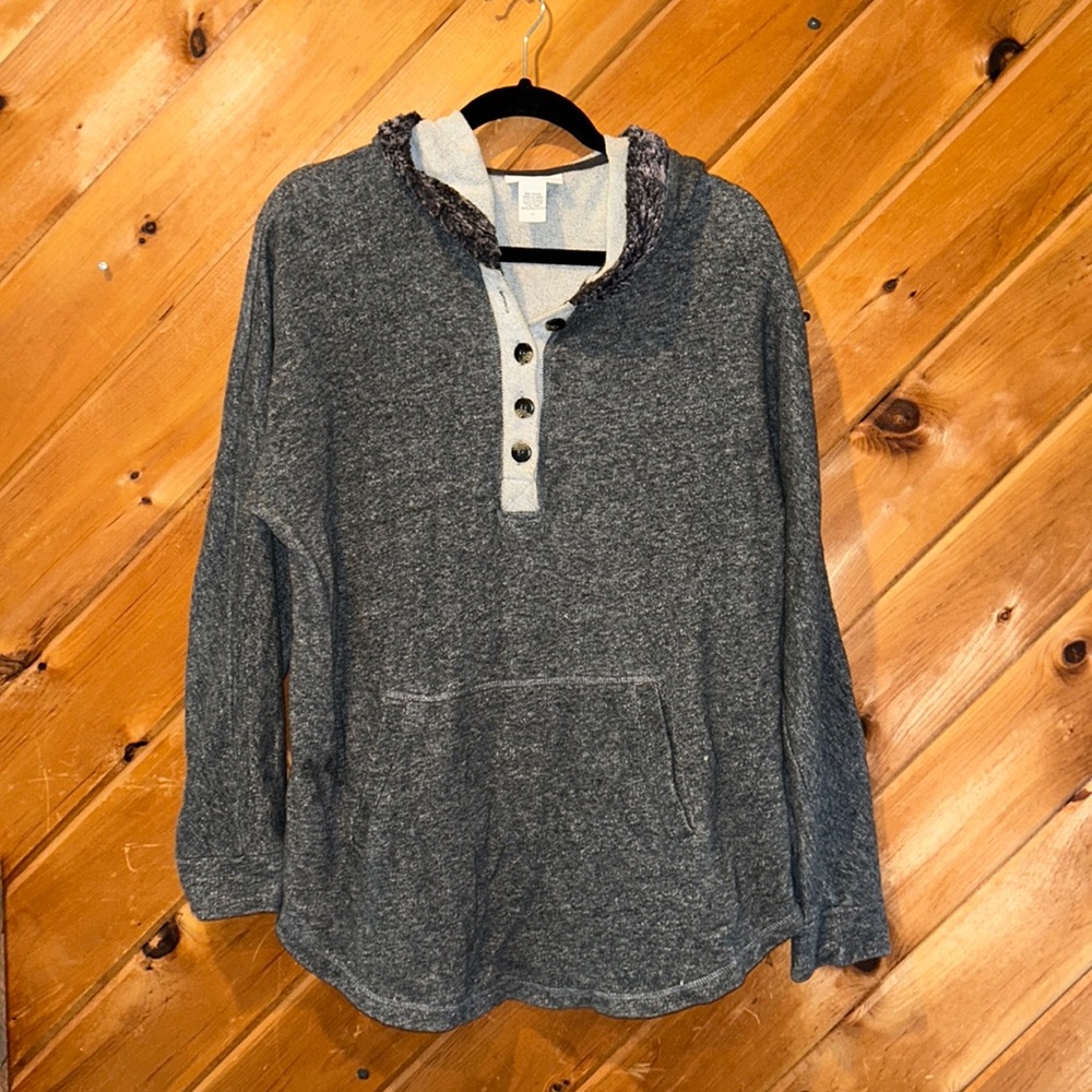 Soft Surroundings cabin cuddle up French Terry hoodie in marled gray